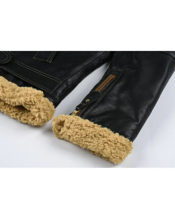 Men's Black Leather Jackets Vintage Shearling Aviator