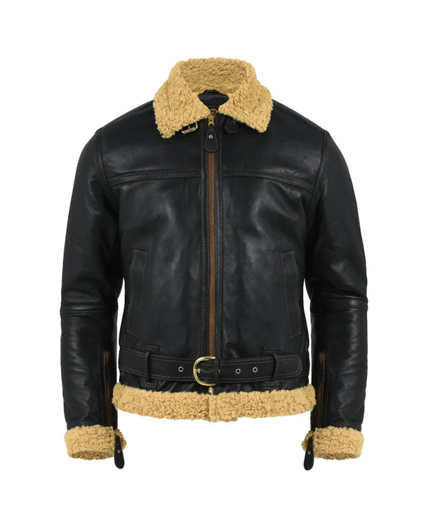 Men's Black Leather Jackets Vintage Shearling Aviator
