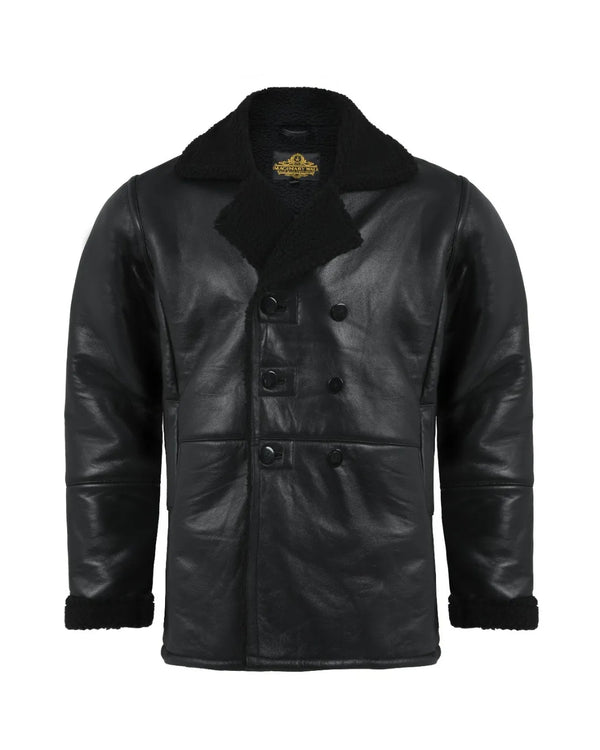 Black Sheepskin Leather Coats for Men with Shearling Lining