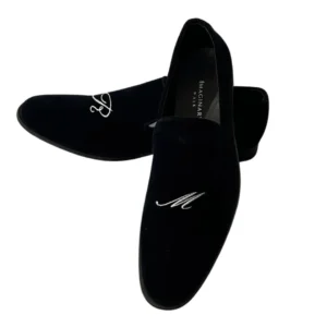 Black velvet embroidery loafers for men