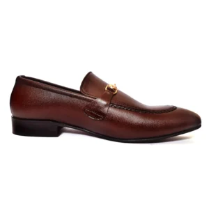 Men's Chocolate Brown Loafers with Designer Gold Buckle